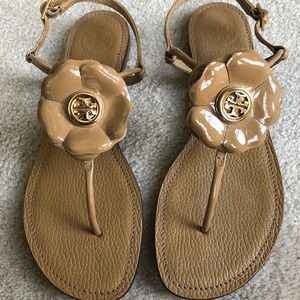 TORY Burch Sandals 7.5 Tan T Strap Leather, NICE!